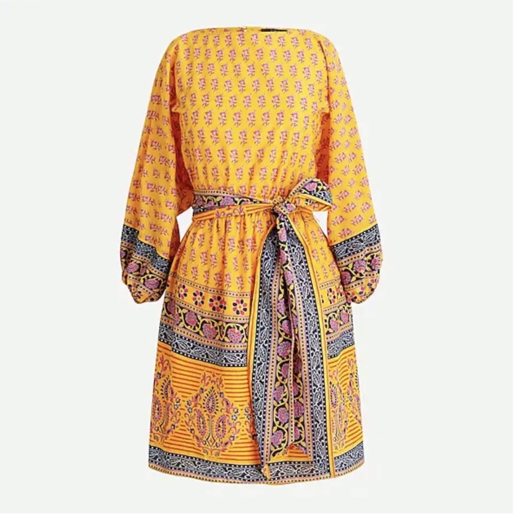 J.Crew Women's Dolman-Sleeve Mini Dress In Sunny Block Print Saffron Yellow Lg